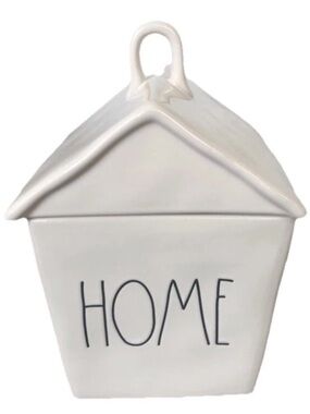 Rae Dunn HOME White Ceramic Birdhouse Cookie Jar Canister House Loop Lid EUC